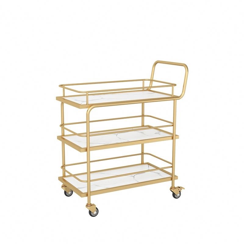 Oem Nordic Tea Trolley Metal Light Luxury Restaurant Food Serving Trolley Metal Trolley Cart