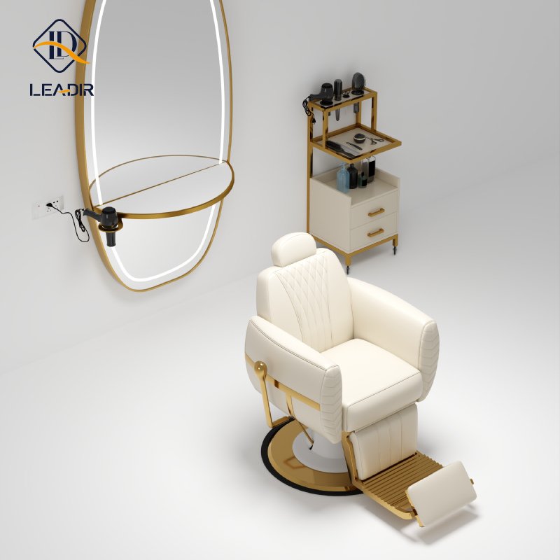 Leadir Professional Beauty barbershop vintage hairdressing salon furniture equipment hair saloon chairs metal white barber chair