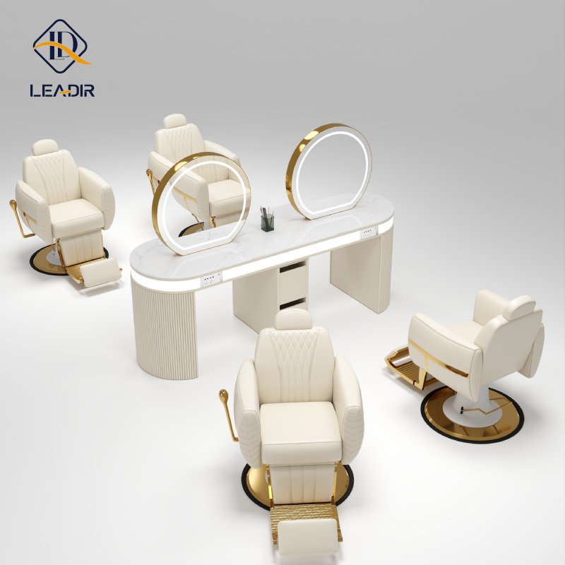 Leadir Professional Beauty barbershop vintage hairdressing salon furniture equipment hair saloon chairs metal white barber chair