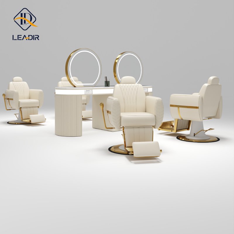 Leadir Professional Beauty barbershop vintage hairdressing salon furniture equipment hair saloon chairs metal white barber chair