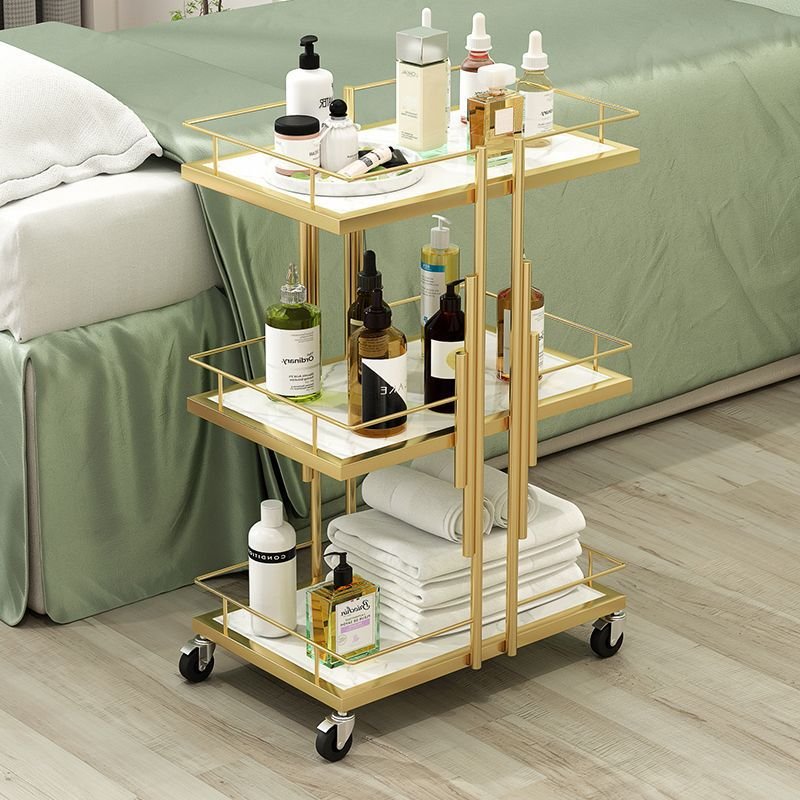 kelly Beauty New Design Makeup Salon Cart 3 Tiers Pedicure Spa Nail Shop Trolley Gold Beauty Trolley With Lockable Wheels