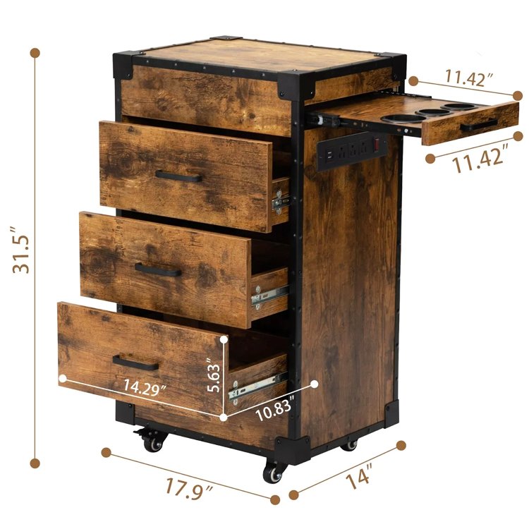 SPA Tattoo Stylist Hairdresser Barber Tool Makeup Storage Cabinet Salon Station Beauty Hair Styling Wooden Rolling Cart Trolley