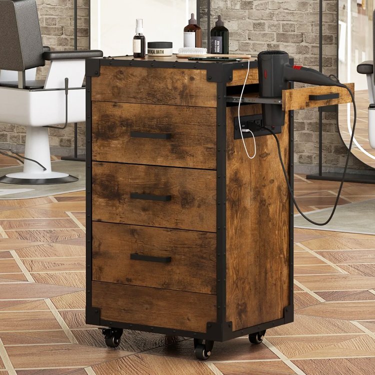 SPA Tattoo Stylist Hairdresser Barber Tool Makeup Storage Cabinet Salon Station Beauty Hair Styling Wooden Rolling Cart Trolley