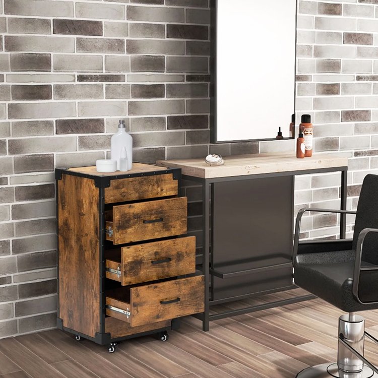 SPA Tattoo Stylist Hairdresser Barber Tool Makeup Storage Cabinet Salon Station Beauty Hair Styling Wooden Rolling Cart Trolley