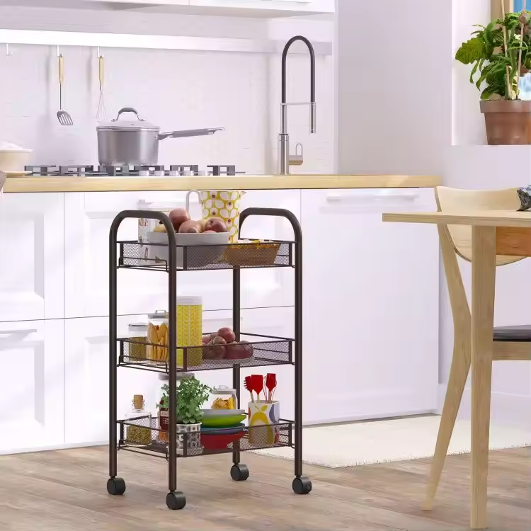 Factory Direct Supply Black Living Room Bathroom Rolling Storage Cart Metal Utility 3 Layers Rolling Trolley Salon Furniture