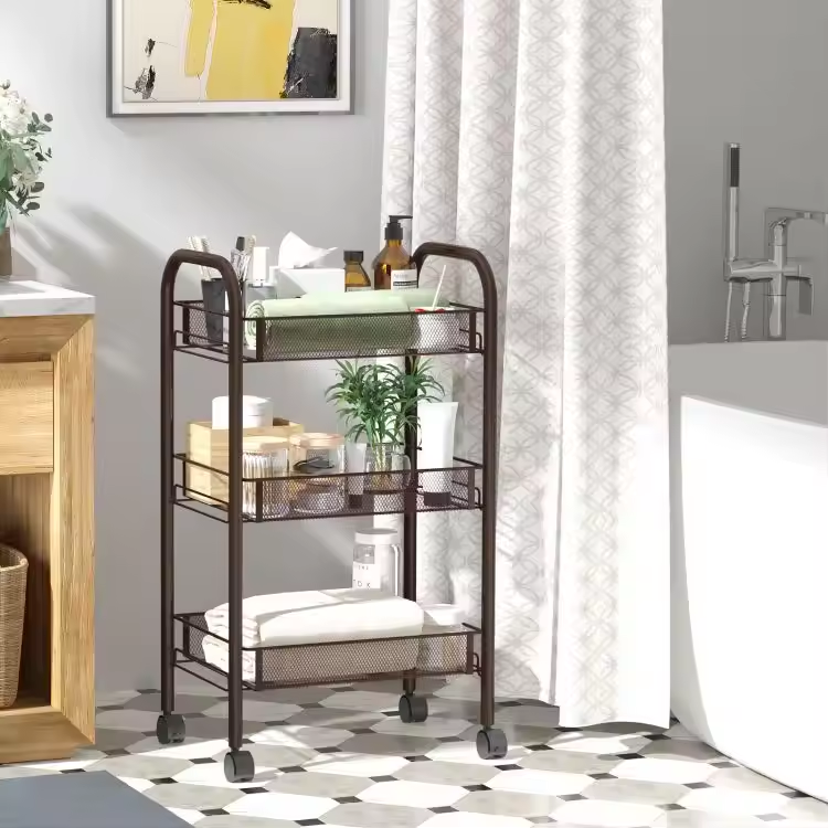 Factory Direct Supply Black Living Room Bathroom Rolling Storage Cart Metal Utility 3 Layers Rolling Trolley Salon Furniture