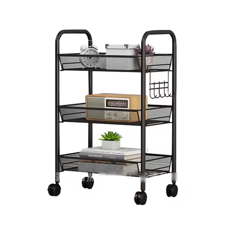 Factory Direct Supply Black Living Room Bathroom Rolling Storage Cart Metal Utility 3 Layers Rolling Trolley Salon Furniture