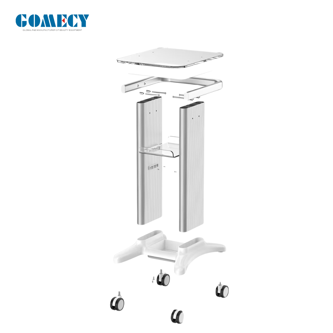 360 Degree Movable 4 Wheels Acrylic Table Great Trolley Stable Cart Table Alum Alloy Frame Beauty Machine Display