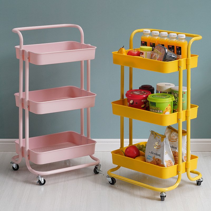 High Cost Performance Metal 360 Degree Rotating Storage Rack Home Kitchen Wheels 3 Tier Hair Salon Trolley