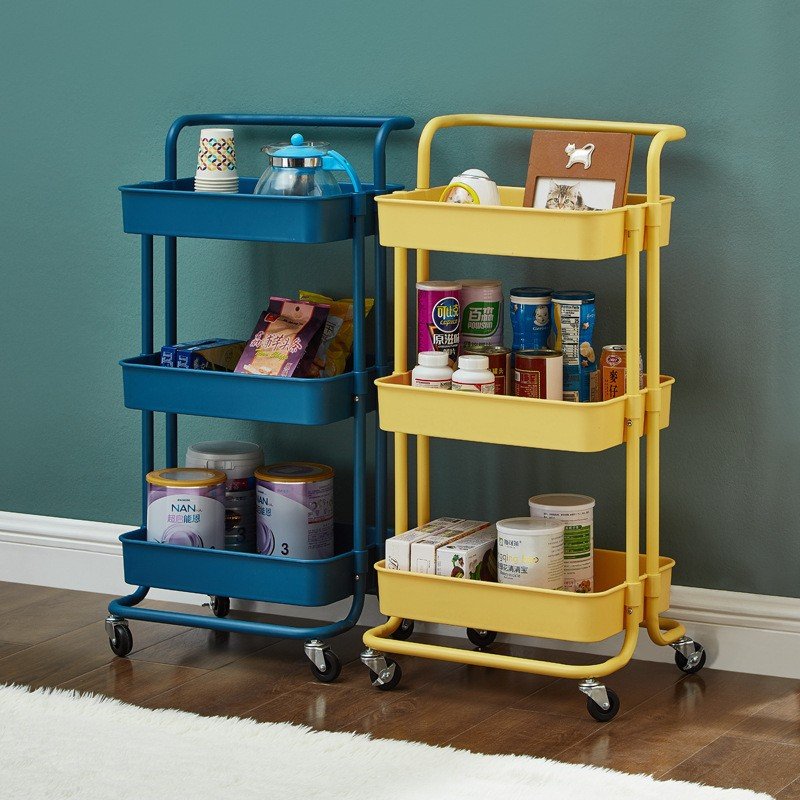 High Cost Performance Metal 360 Degree Rotating Storage Rack Home Kitchen Wheels 3 Tier Hair Salon Trolley
