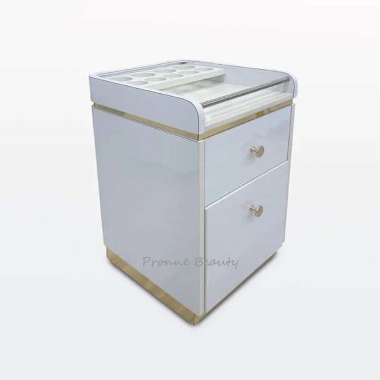 Wholesale hairdressing white salon trolley cart with 3 storage trays hair dryer holder salon foot spa trolley