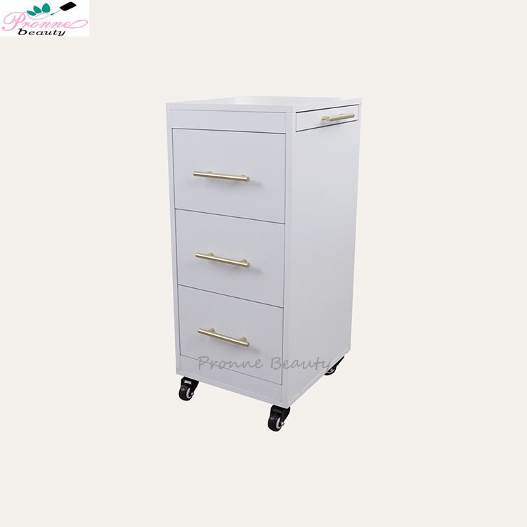 Wholesale hairdressing white salon trolley cart with 3 storage trays hair dryer holder salon foot spa trolley