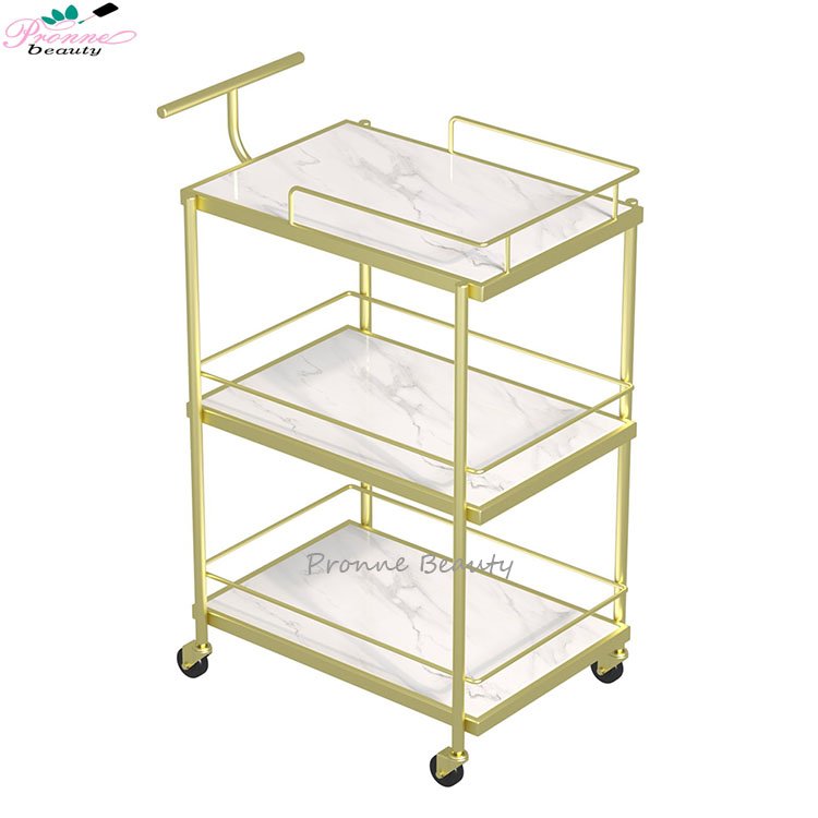 Wholesale hairdressing white salon trolley cart with 3 storage trays hair dryer holder salon foot spa trolley