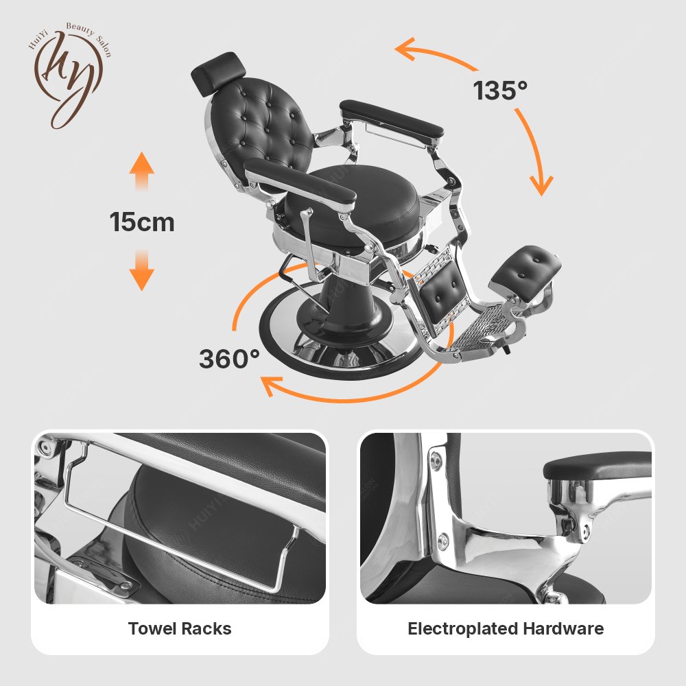 High Quality Beauty Barbershop Metal Barber Chair Recline Black and Sliver Barber Chair ZY- BC8831G