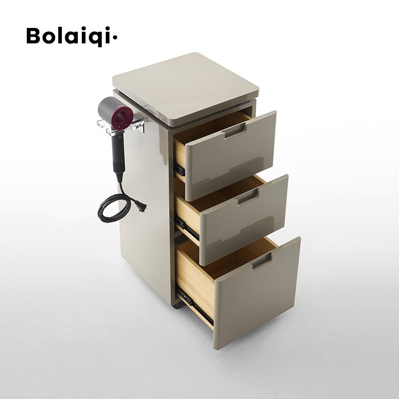 BOLAIQI wholesale hair salon tool storage cabinet grey wooden beauty salon cabinet with drawers