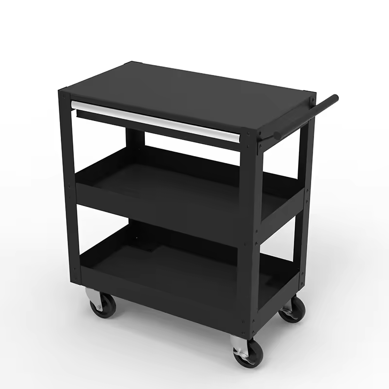 2024 High Quality 3 Shelves Steel Tool Cart Storage Service Trolley for Garage Warehouse Barber Shop and Beauty Salon