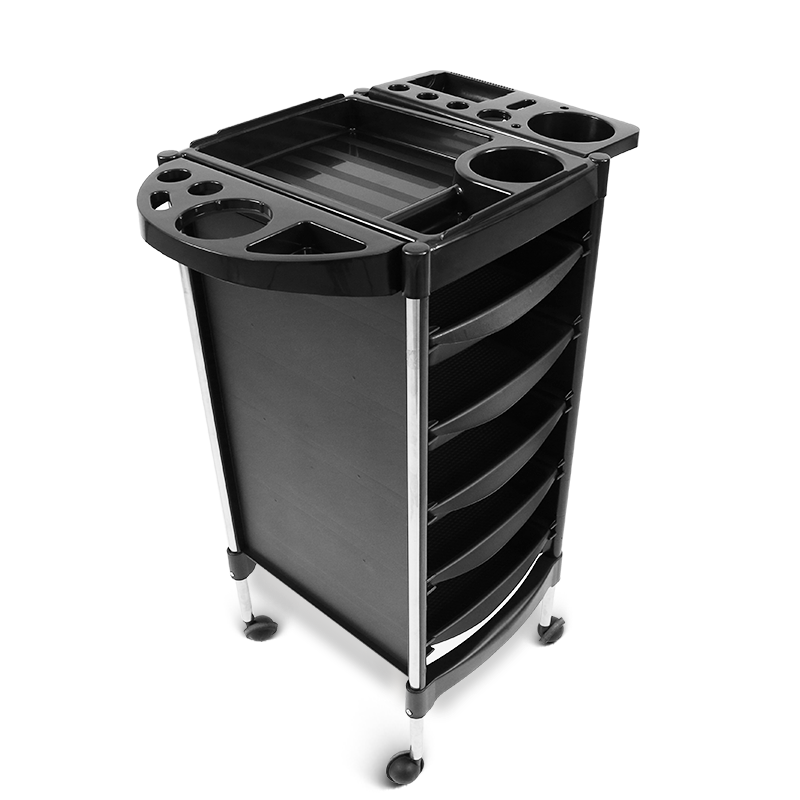 2024 New Salon Furniture Equipment Modern Black Plastic Movable 5 Drawers Beauty Salon Trolley Cart