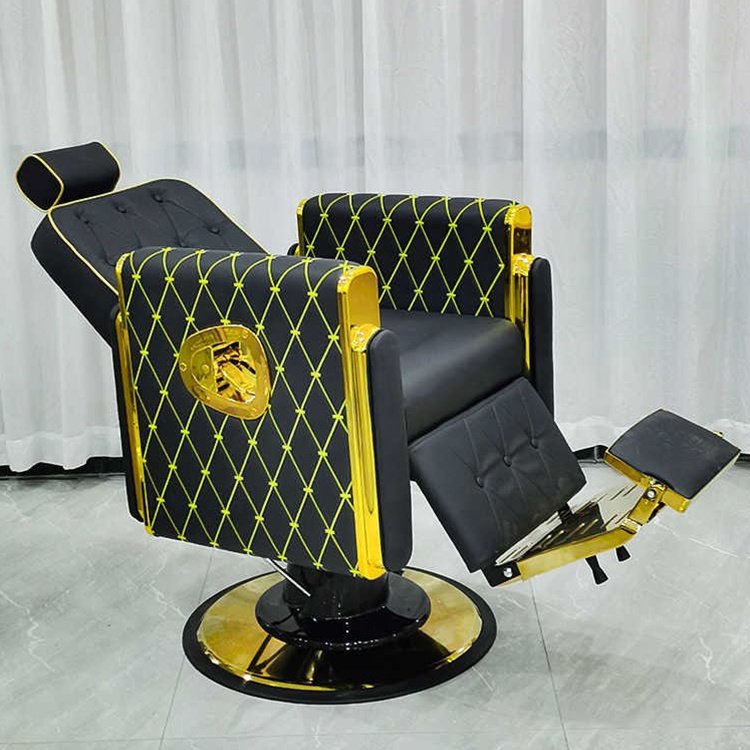 Original design beauty hair salon furniture gold black leather barber chair heavy duty luxury hair salon chairs