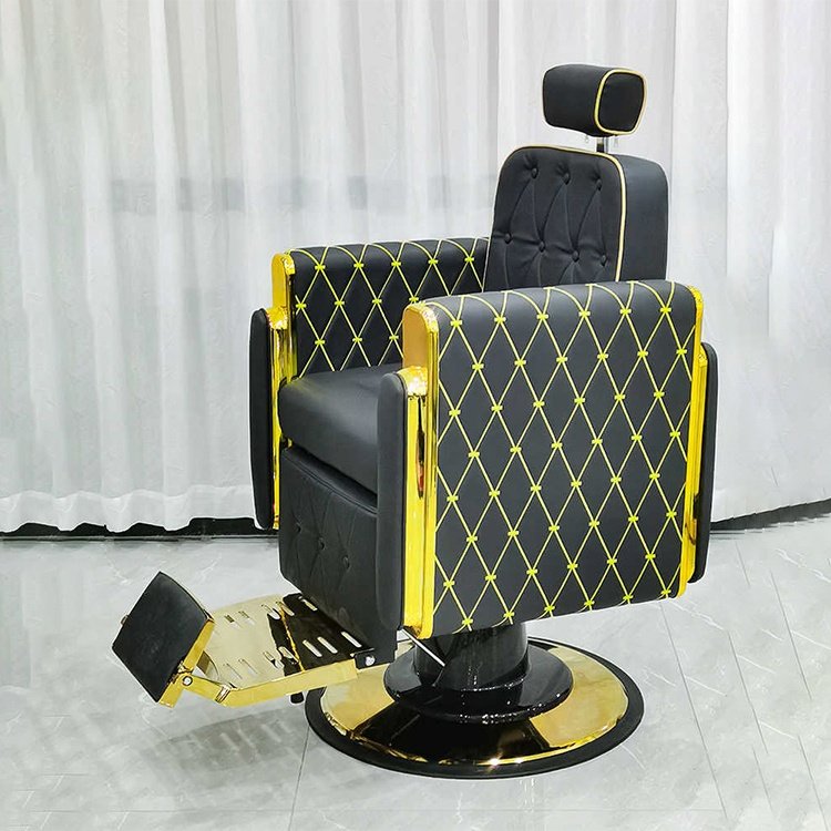 Original design beauty hair salon furniture gold black leather barber chair heavy duty luxury hair salon chairs