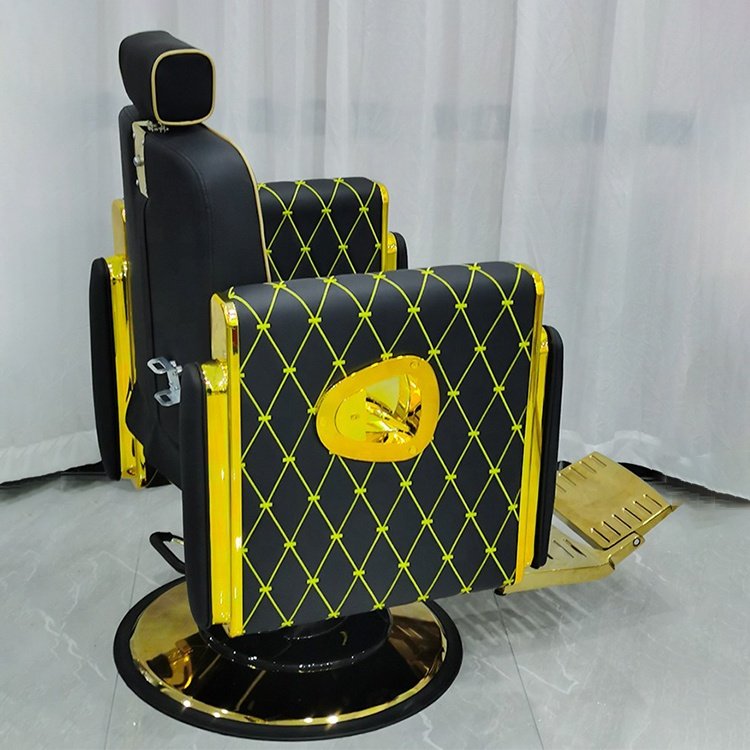 Original design beauty hair salon furniture gold black leather barber chair heavy duty luxury hair salon chairs