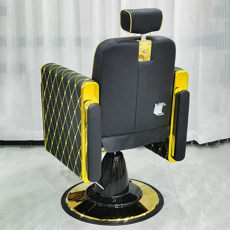 Original design beauty hair salon furniture gold black leather barber chair heavy duty luxury hair salon chairs