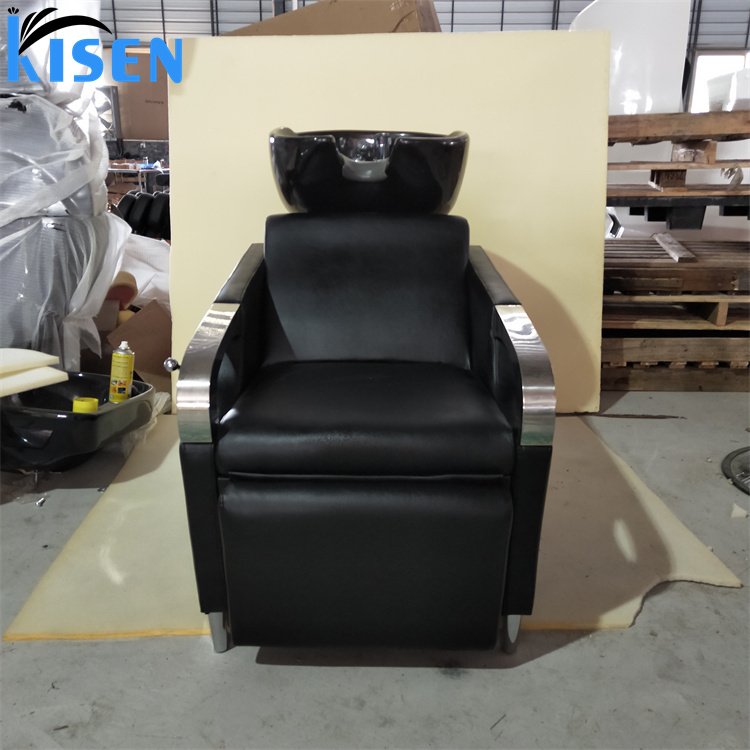 Kisen Cheap Modern Salon Furniture Black Shampoo Chair Bed For Barber Shop Use Ready to Ship