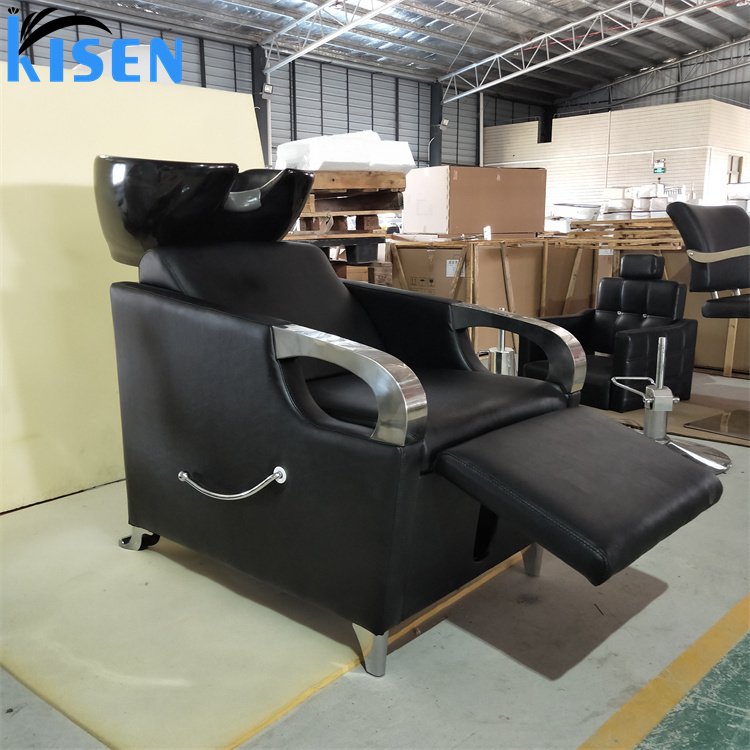 Kisen Cheap Modern Salon Furniture Black Shampoo Chair Bed For Barber Shop Use Ready to Ship