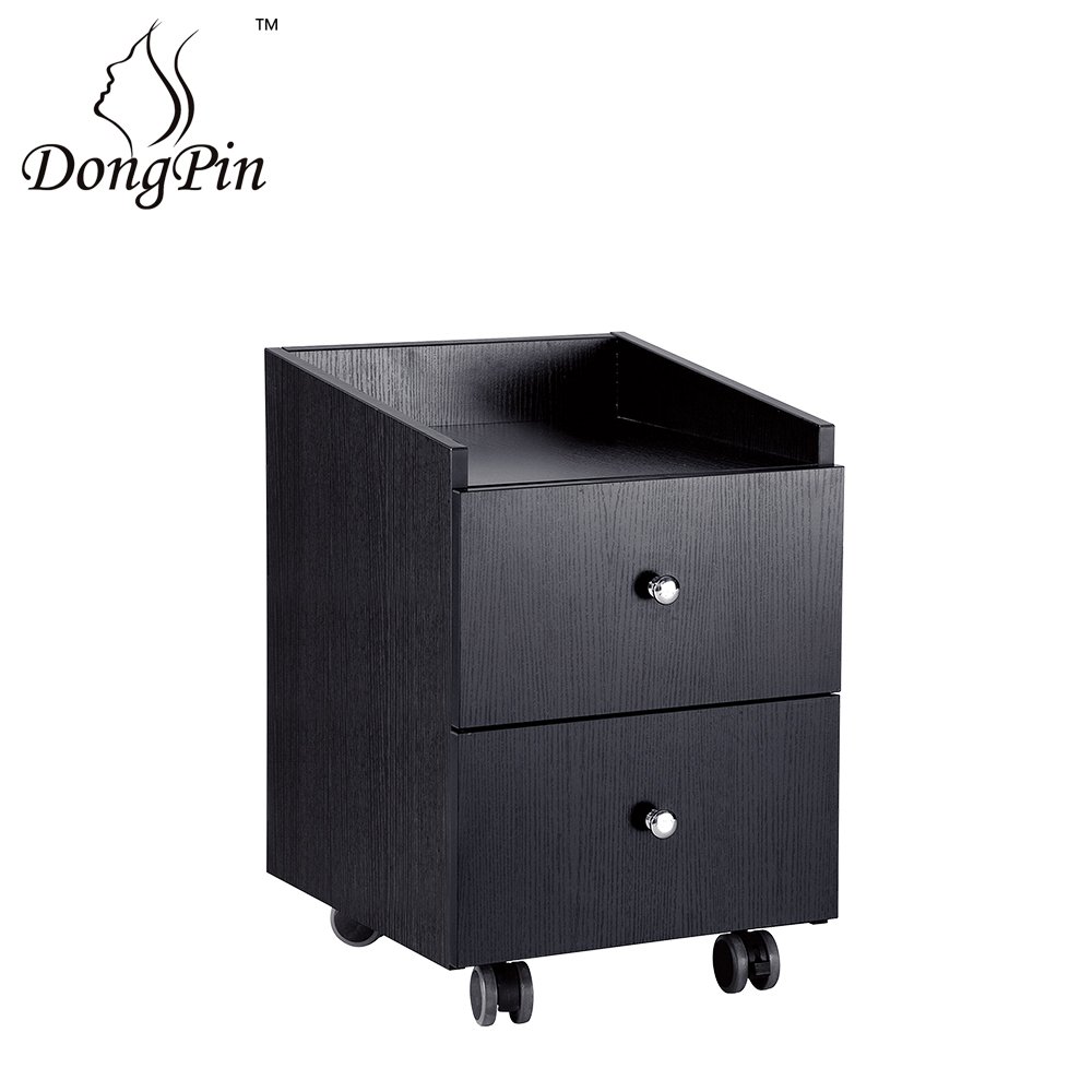 Rolling salon trolley cart with 2 drawers in black