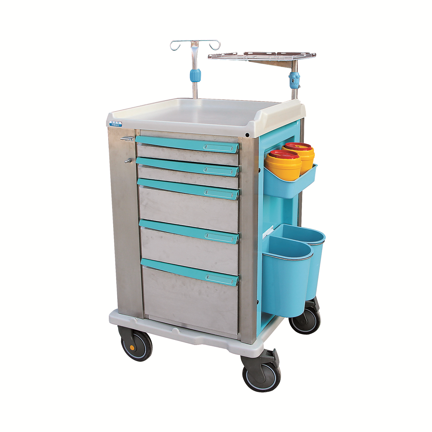 Luxurious Emergency Trolley Hospital Italy Movable ABS Mobile Plastic Emergency Medical Crash Trolley Cart