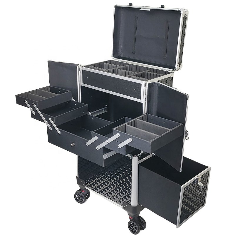 New design professional makeup trolley case Rolling makeup train case hair stylist Salon Barber Case for Nail Tech Hairstylist