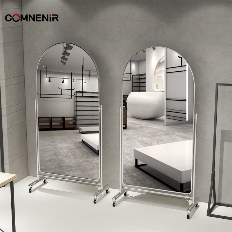 luxury salon beauty furniture mirror station Irregular single side shape hair salon mirror table with storage