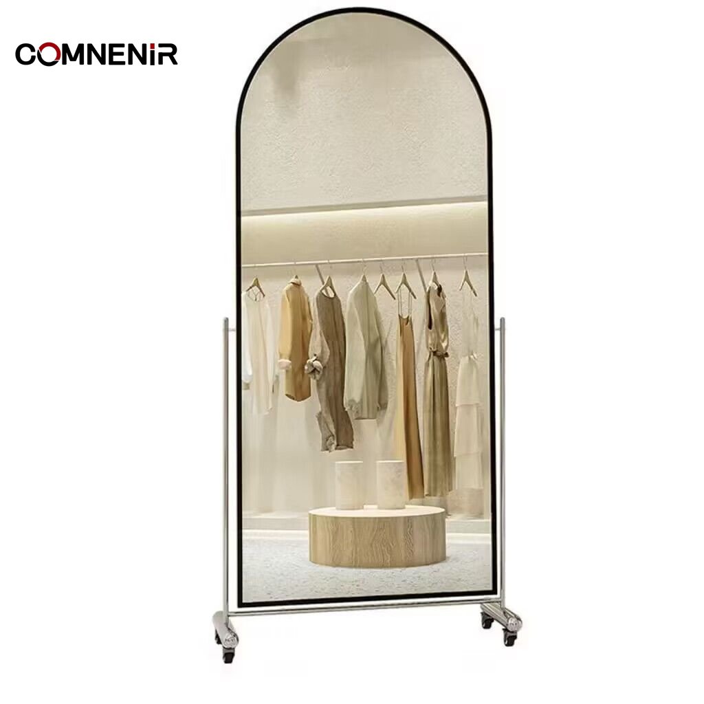 luxury salon beauty furniture mirror station Irregular single side shape hair salon mirror table with storage