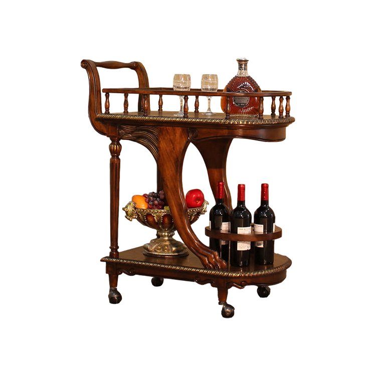 Restaurant Food Service Trolley Commercial Prices 4 Wheel Solid Wooden Tea Kitchen Food Serving Trolley
