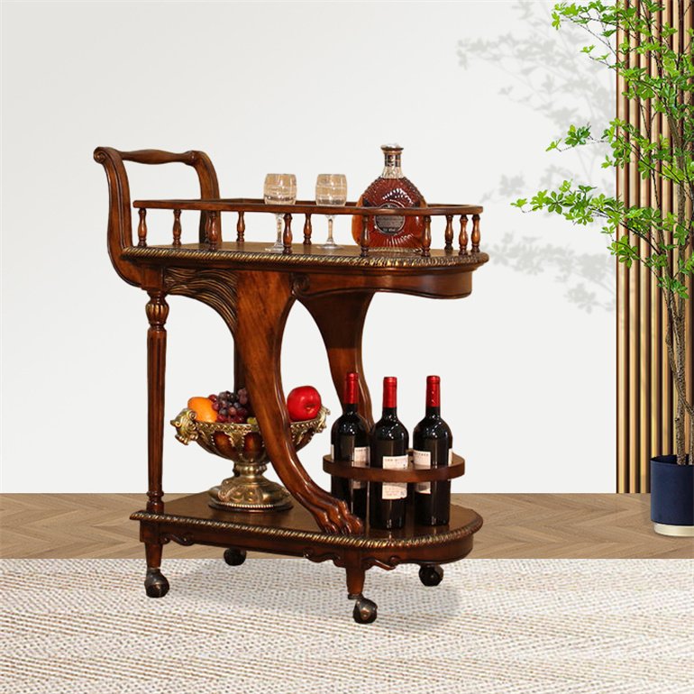 Restaurant Food Service Trolley Commercial Prices 4 Wheel Solid Wooden Tea Kitchen Food Serving Trolley