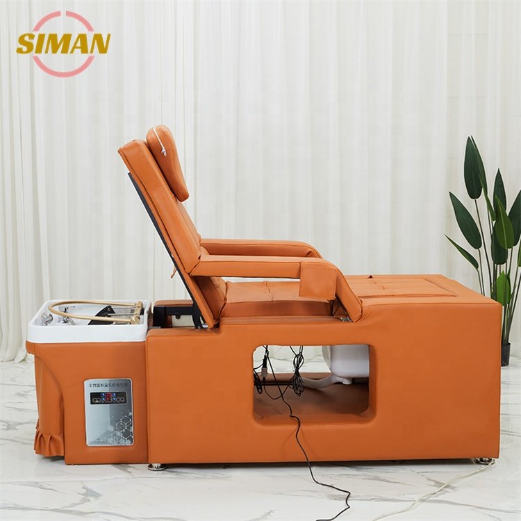 Siman orange black shampoo bed pedicure foot spa multi-functional new salon bed with water circulation phototherapy steamer