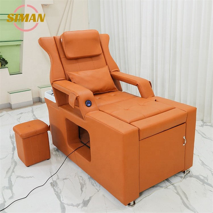 Siman orange black shampoo bed pedicure foot spa multi-functional new salon bed with water circulation phototherapy steamer