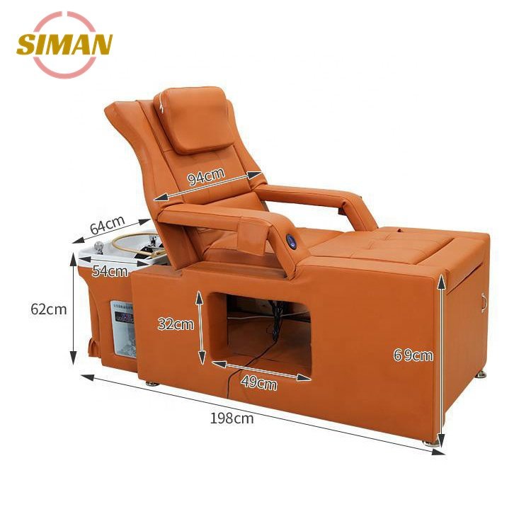 Siman orange black shampoo bed pedicure foot spa multi-functional new salon bed with water circulation phototherapy steamer