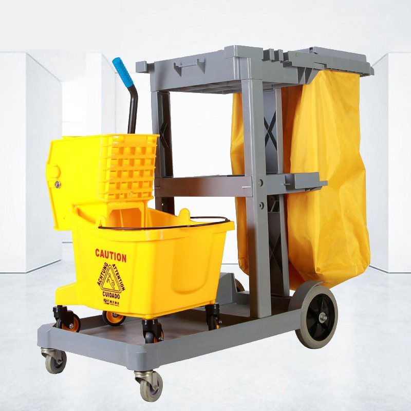 Hospital Hotel Folding Janitor Cart Housekeeping Equipments Cleaning Trolley Cart Service Trolley
