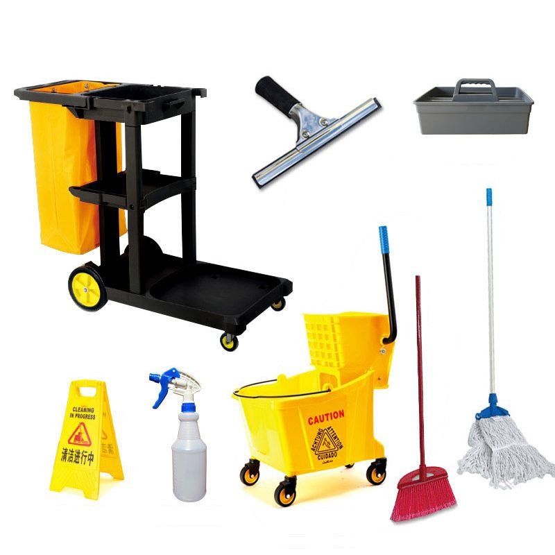 Hospital Hotel Folding Janitor Cart Housekeeping Equipments Cleaning Trolley Cart Service Trolley