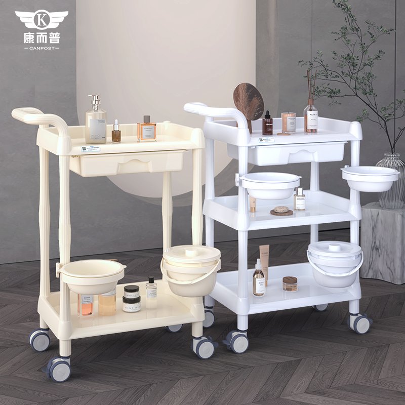 Factory wholesale new two-story beauty salon multi-functional beauty storage car Spa trolley with spa bowl dirt bucket