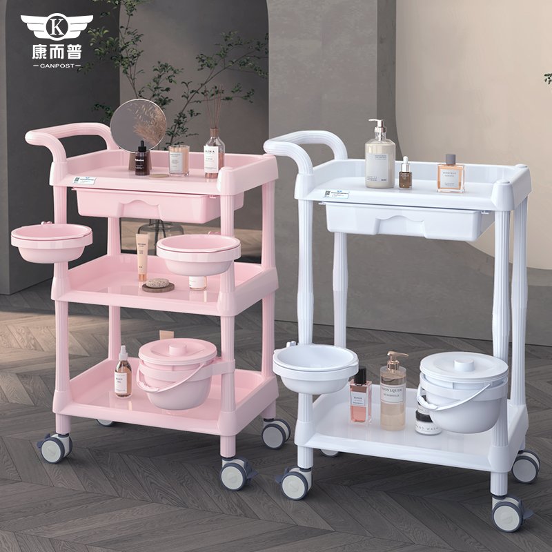 Factory wholesale new two-story beauty salon multi-functional beauty storage car Spa trolley with spa bowl dirt bucket