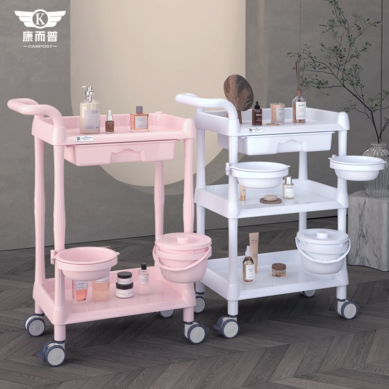 Factory wholesale new two-story beauty salon multi-functional beauty storage car Spa trolley with spa bowl dirt bucket