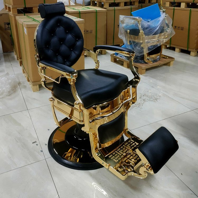 China wholesale barber chair and mirror station gold and black barber chair for barbershop