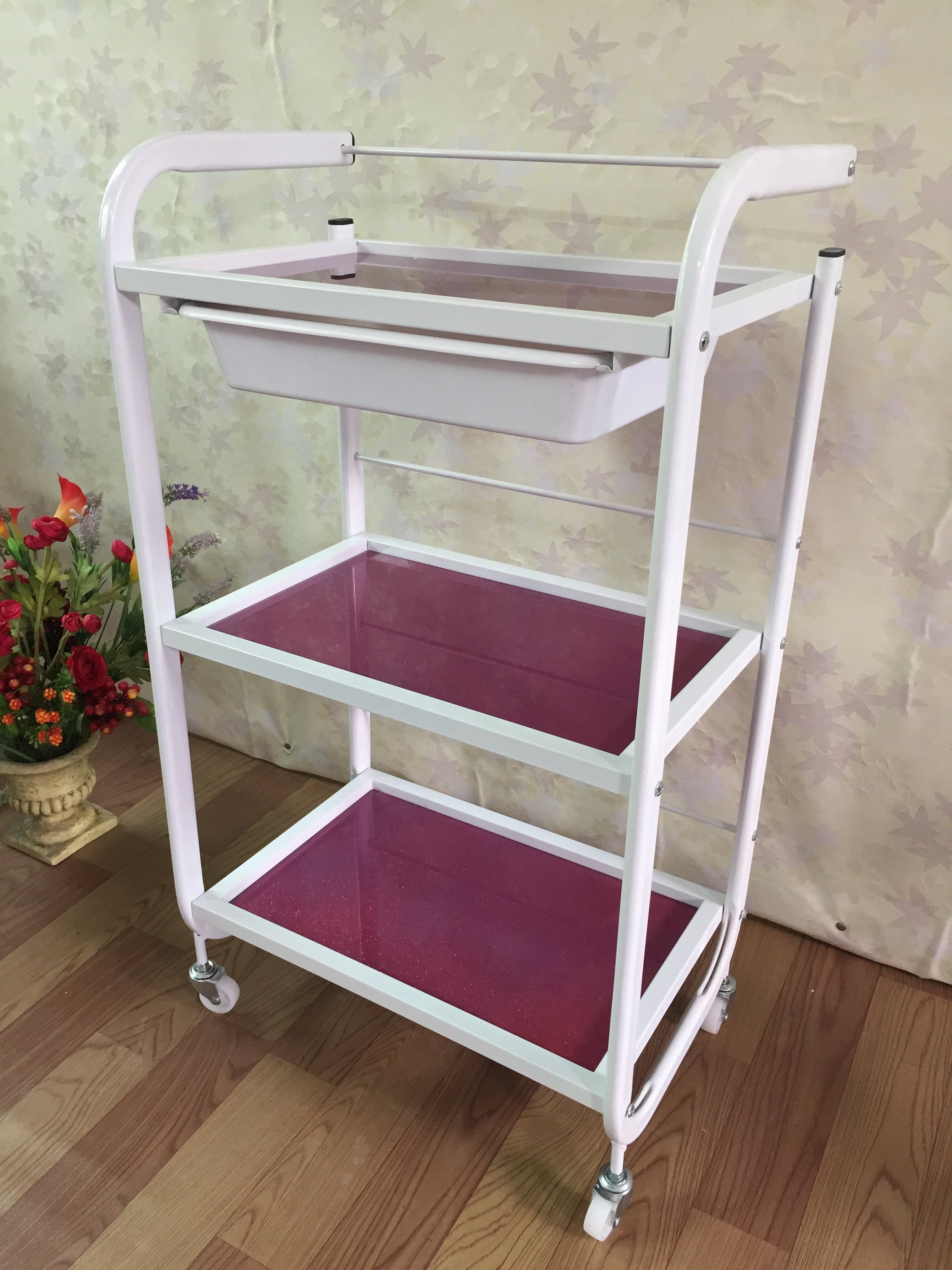 Beauty Tools Collecting Glass Beauty Salon Trolley Cart Salon Furniture White Trolley