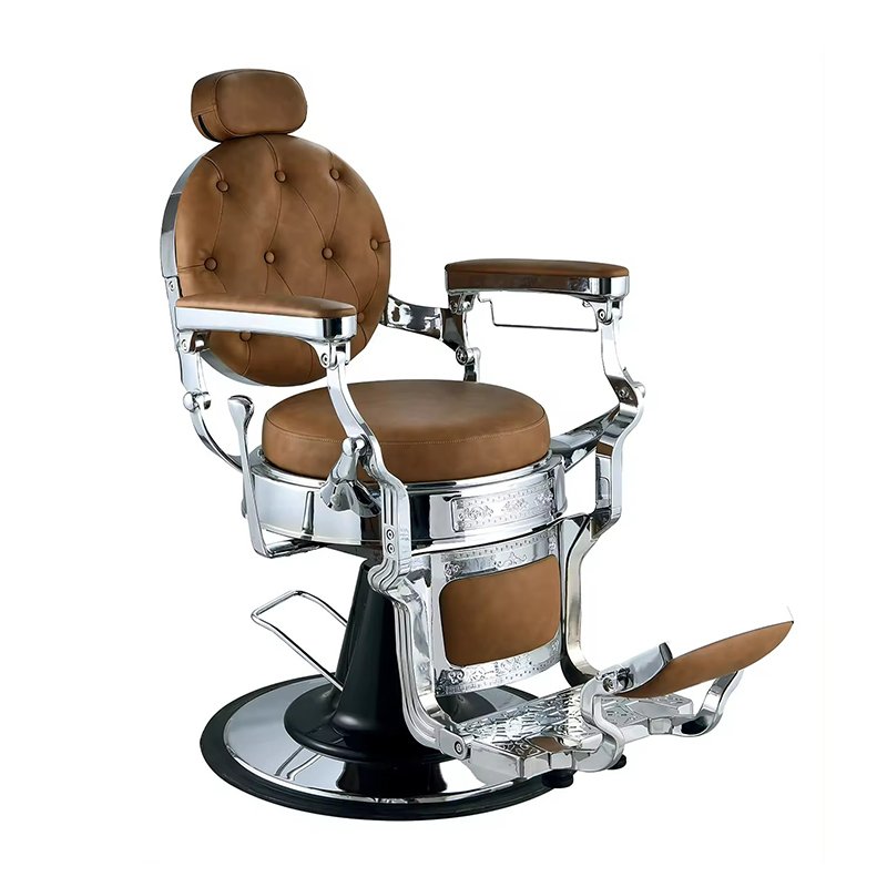 Vintage classics red pu leather round metal base salon chair luxury retro silver frame hairdressing styling barber chair