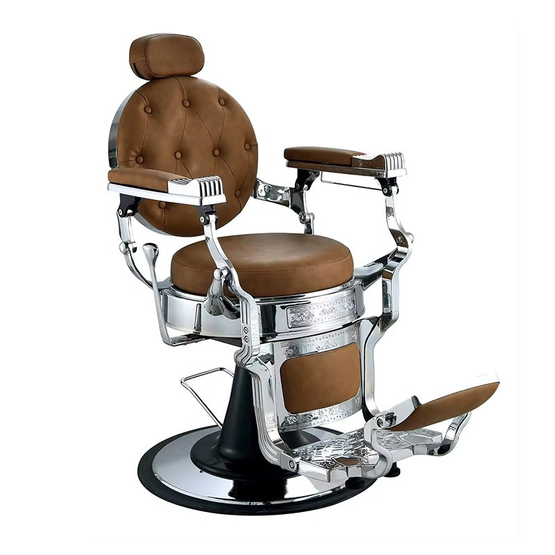Vintage classics red pu leather round metal base salon chair luxury retro silver frame hairdressing styling barber chair