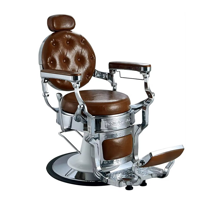 Vintage classics red pu leather round metal base salon chair luxury retro silver frame hairdressing styling barber chair