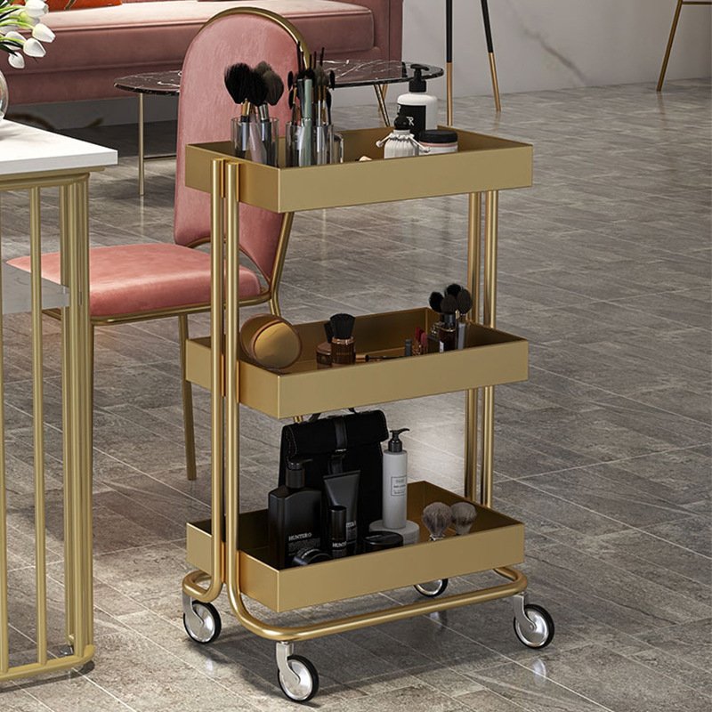 Factory Direct ODM&OEM Hair Salon Three-layer Storage Rack Trolley Beauty Living Room Metal Salon Furniture Modern 45*30*85cm