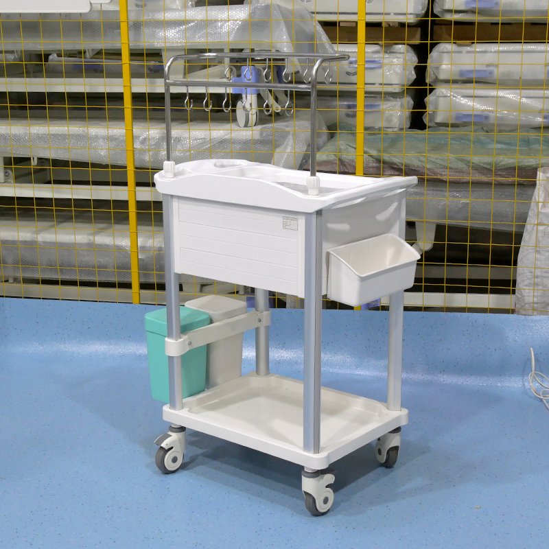 Plastic Hospital Cart Medical Emergency Trolley 2 Layer Drawer Treatment Wheel Carts