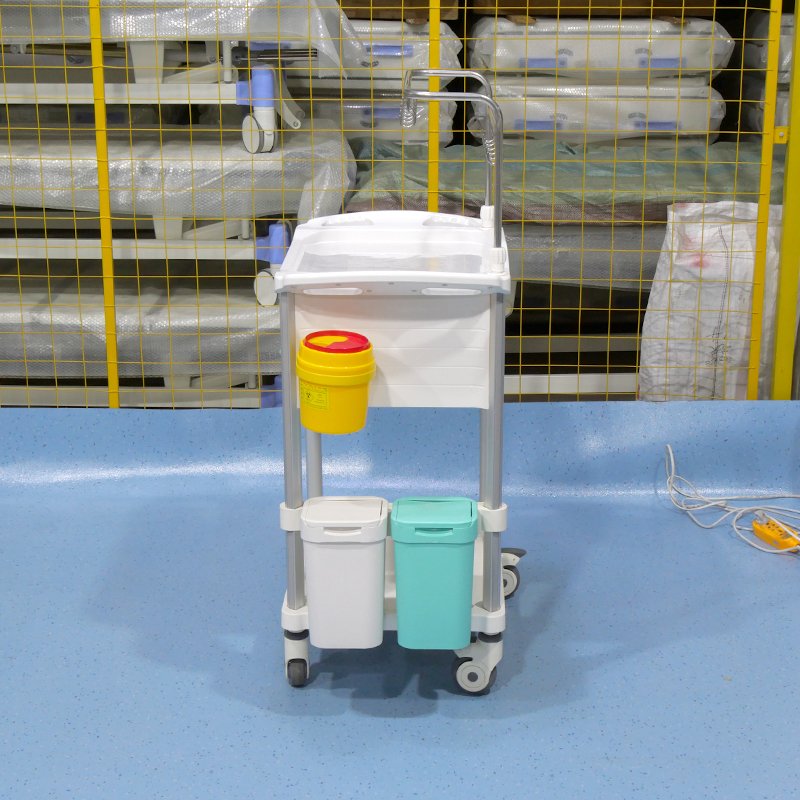 Plastic Hospital Cart Medical Emergency Trolley 2 Layer Drawer Treatment Wheel Carts